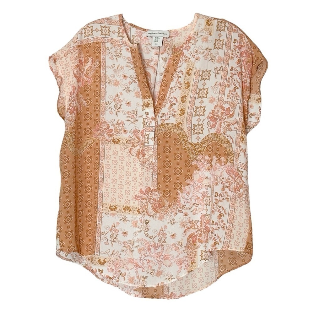 Nordstrom Cupcakes & Cashmere Blouse Size XS Orange Tan Oversized Boxy Boho